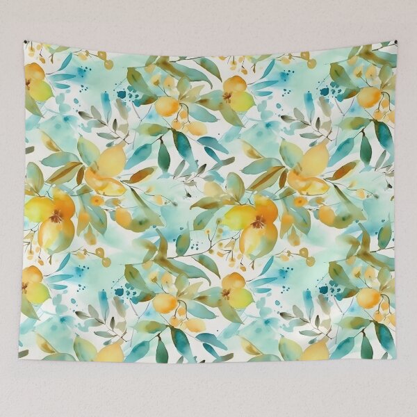 Item preview, Summer Fruit and Flowers Abstract Aqua and Orange Watercolor designed and sold by ClairesPatterns.