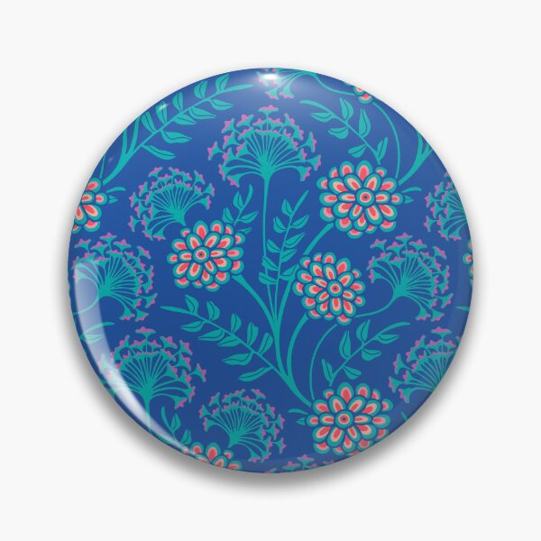 Item preview, DANUBE Retro Vintage Zinnia Cow Parsley Cottage Floral Pattern in Turquoise Pink Red Purple on Royal Blue - UnBlink Studio by Jackie Tahara designed and sold by Jackie Tahara of UnBlink Studio.