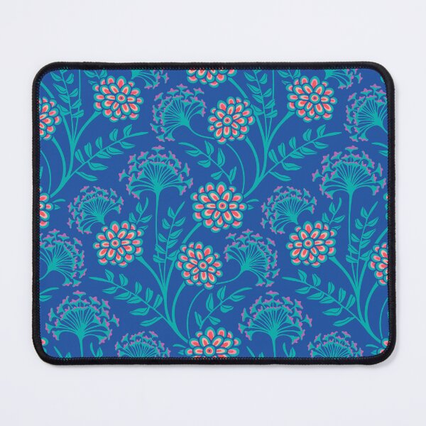 Item preview, DANUBE Retro Vintage Zinnia Cow Parsley Cottage Floral Pattern in Turquoise Pink Red Purple on Royal Blue - UnBlink Studio by Jackie Tahara designed and sold by Jackie Tahara of UnBlink Studio.