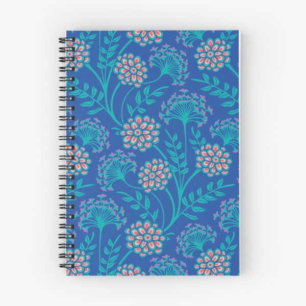Item preview, DANUBE Retro Vintage Zinnia Cow Parsley Cottage Floral Pattern in Turquoise Pink Red Purple on Royal Blue - UnBlink Studio by Jackie Tahara designed and sold by Jackie Tahara of UnBlink Studio.