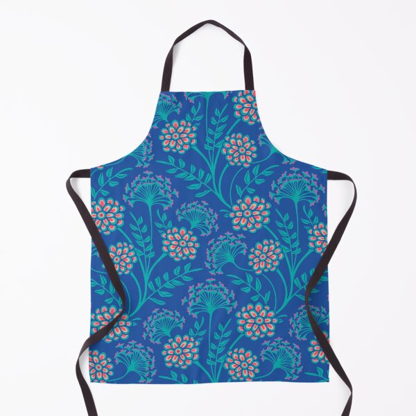 Item preview, DANUBE Retro Vintage Zinnia Cow Parsley Cottage Floral Pattern in Turquoise Pink Red Purple on Royal Blue - UnBlink Studio by Jackie Tahara designed and sold by Jackie Tahara of UnBlink Studio.