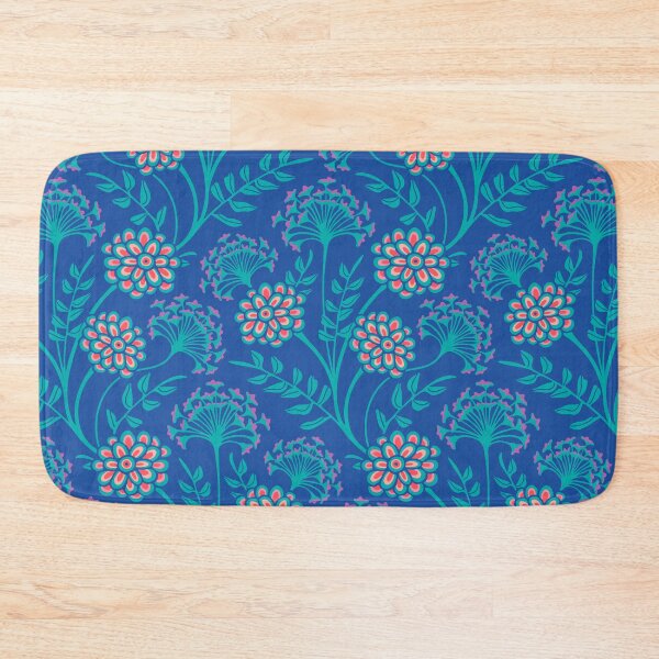Item preview, DANUBE Retro Vintage Zinnia Cow Parsley Cottage Floral Pattern in Turquoise Pink Red Purple on Royal Blue - UnBlink Studio by Jackie Tahara designed and sold by Jackie Tahara of UnBlink Studio.