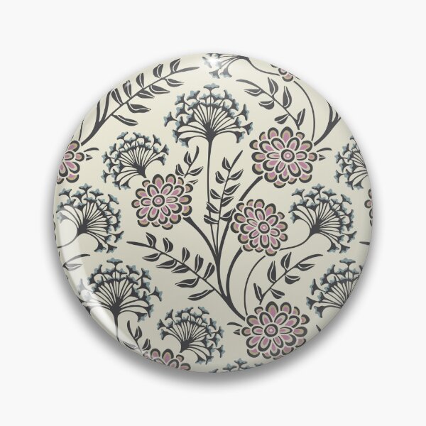 Item preview, DANUBE Retro Vintage Zinnia Cow Parsley Cottage Floral Pattern in Charcoal Gray Purple Beige Sand Slate on Ecru - UnBlink Studio by Jackie Tahara designed and sold by Jackie Tahara of UnBlink Studio.