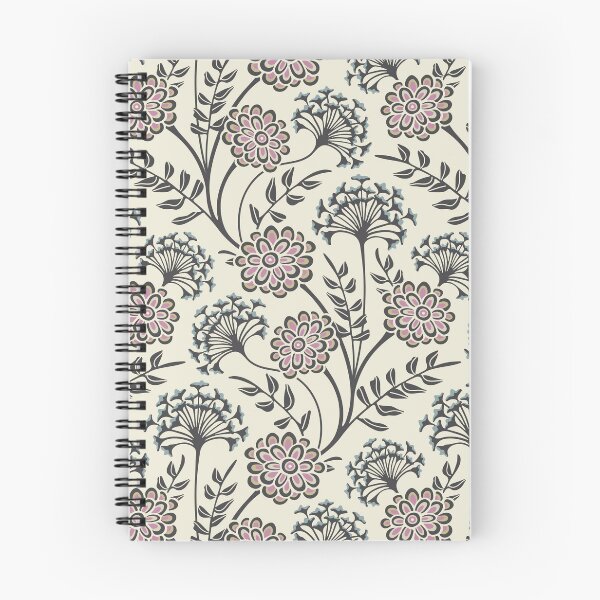 Item preview, DANUBE Retro Vintage Zinnia Cow Parsley Cottage Floral Pattern in Charcoal Gray Purple Beige Sand Slate on Ecru - UnBlink Studio by Jackie Tahara designed and sold by Jackie Tahara of UnBlink Studio.
