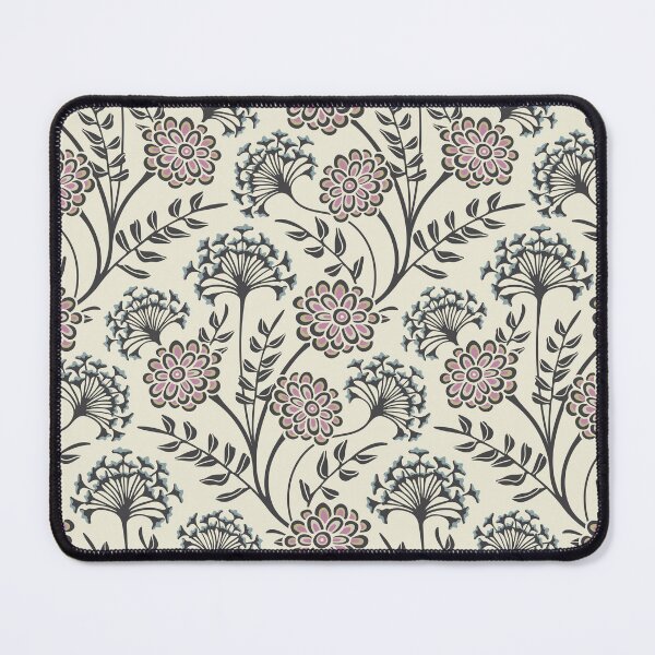 Item preview, DANUBE Retro Vintage Zinnia Cow Parsley Cottage Floral Pattern in Charcoal Gray Purple Beige Sand Slate on Ecru - UnBlink Studio by Jackie Tahara designed and sold by Jackie Tahara of UnBlink Studio.
