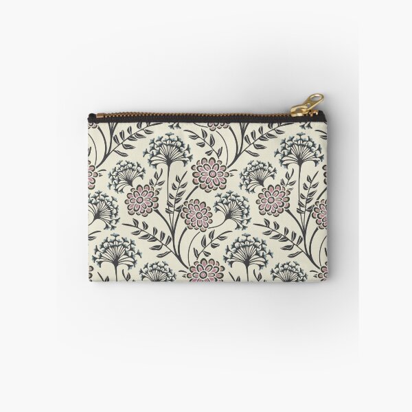 Item preview, DANUBE Retro Vintage Zinnia Cow Parsley Cottage Floral Pattern in Charcoal Gray Purple Beige Sand Slate on Ecru - UnBlink Studio by Jackie Tahara designed and sold by Jackie Tahara of UnBlink Studio.
