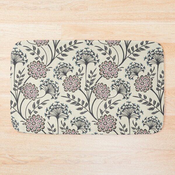 Item preview, DANUBE Retro Vintage Zinnia Cow Parsley Cottage Floral Pattern in Charcoal Gray Purple Beige Sand Slate on Ecru - UnBlink Studio by Jackie Tahara designed and sold by Jackie Tahara of UnBlink Studio.