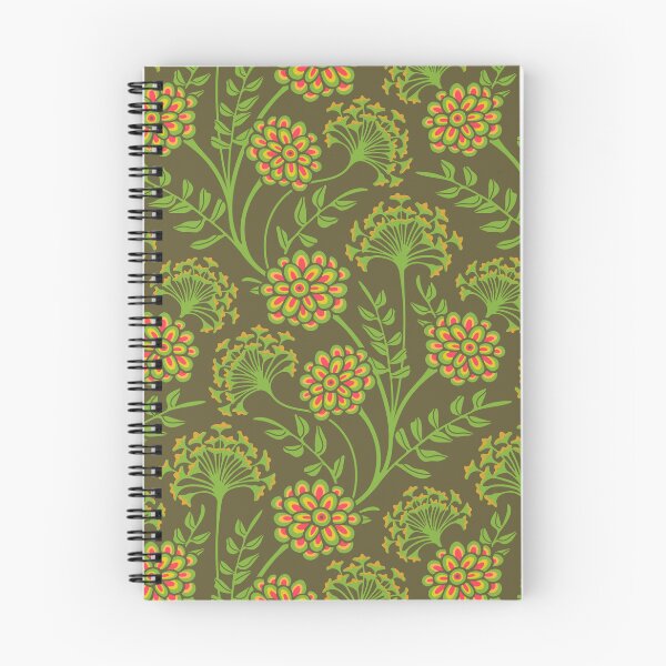 Item preview, DANUBE Retro Vintage Zinnia Cow Parsley Cottage Floral Pattern in Green Orange Yellow Red Beige on Moss Green - UnBlink Studio by Jackie Tahara designed and sold by Jackie Tahara of UnBlink Studio.