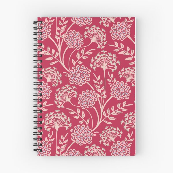 Item preview, DANUBE Retro Vintage Zinnia Cow Parsley Cottage Floral Pattern in Sand Beige Pale Blue on Viva Magenta Red - UnBlink Studio by Jackie Tahara designed and sold by Jackie Tahara of UnBlink Studio.