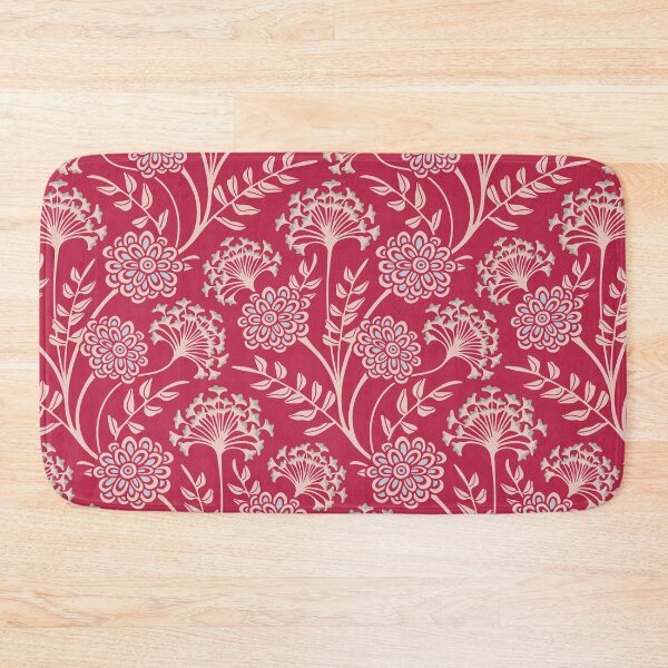 Item preview, DANUBE Retro Vintage Zinnia Cow Parsley Cottage Floral Pattern in Sand Beige Pale Blue on Viva Magenta Red - UnBlink Studio by Jackie Tahara designed and sold by Jackie Tahara of UnBlink Studio.
