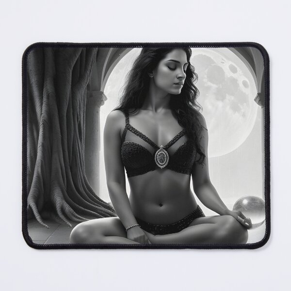 Item preview, Italian Sorceress with Tree, Moon, Crystal ball, BW designed and sold by SolarisMoon.