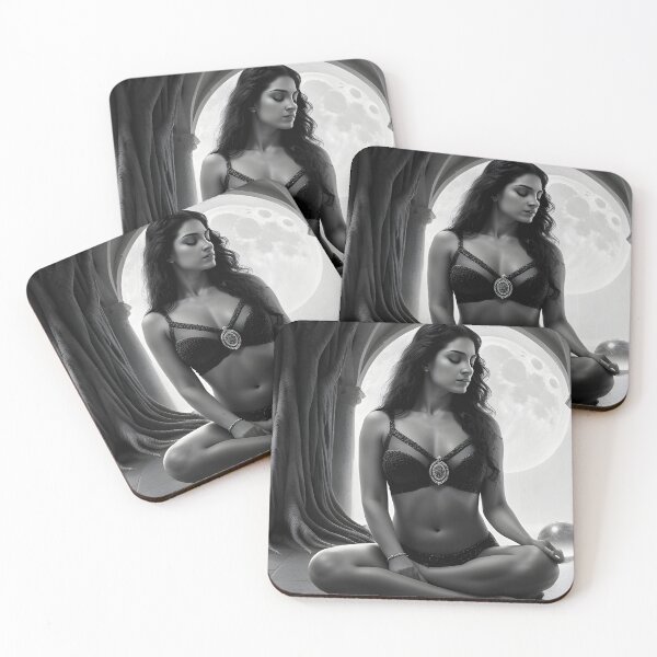 Item preview, Italian Sorceress with Tree, Moon, Crystal ball, BW designed and sold by SolarisMoon.