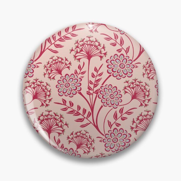 Item preview, DANUBE Retro Vintage Zinnia Cow Parsley Cottage Floral Pattern in Viva Magenta Red Pale Blue on Sand Beige - UnBlink Studio by Jackie Tahara designed and sold by Jackie Tahara of UnBlink Studio.