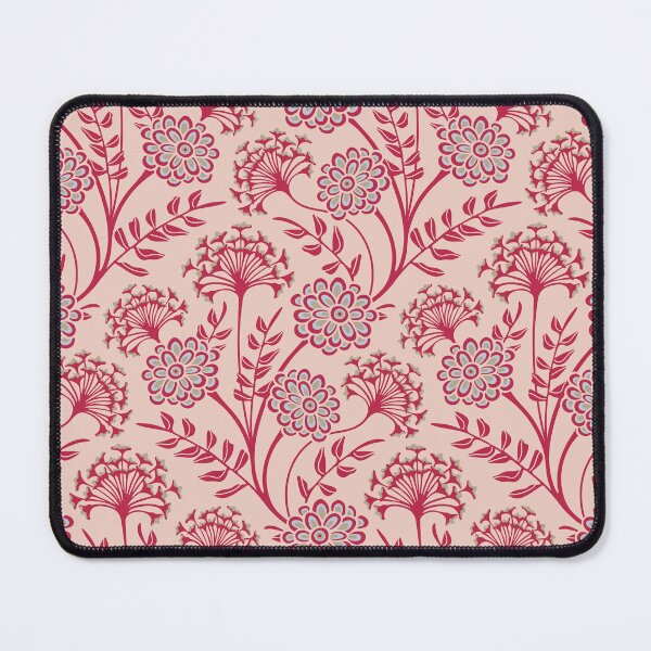 Item preview, DANUBE Retro Vintage Zinnia Cow Parsley Cottage Floral Pattern in Viva Magenta Red Pale Blue on Sand Beige - UnBlink Studio by Jackie Tahara designed and sold by Jackie Tahara of UnBlink Studio.