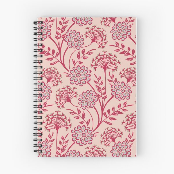 Item preview, DANUBE Retro Vintage Zinnia Cow Parsley Cottage Floral Pattern in Viva Magenta Red Pale Blue on Sand Beige - UnBlink Studio by Jackie Tahara designed and sold by Jackie Tahara of UnBlink Studio.