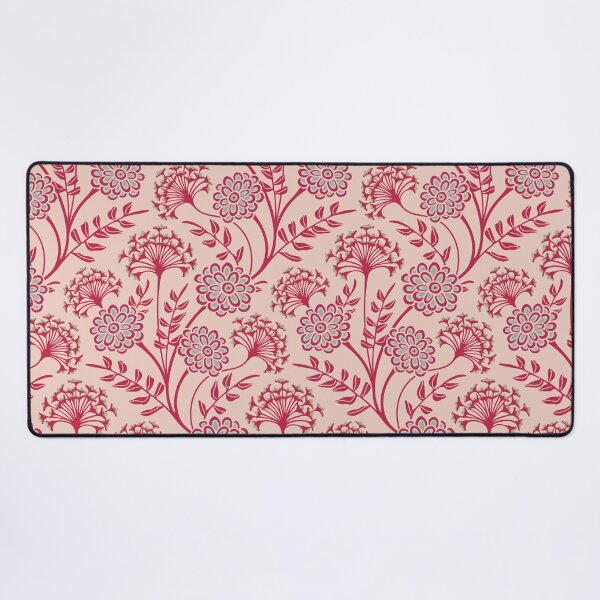 Item preview, DANUBE Retro Vintage Zinnia Cow Parsley Cottage Floral Pattern in Viva Magenta Red Pale Blue on Sand Beige - UnBlink Studio by Jackie Tahara designed and sold by Jackie Tahara of UnBlink Studio.