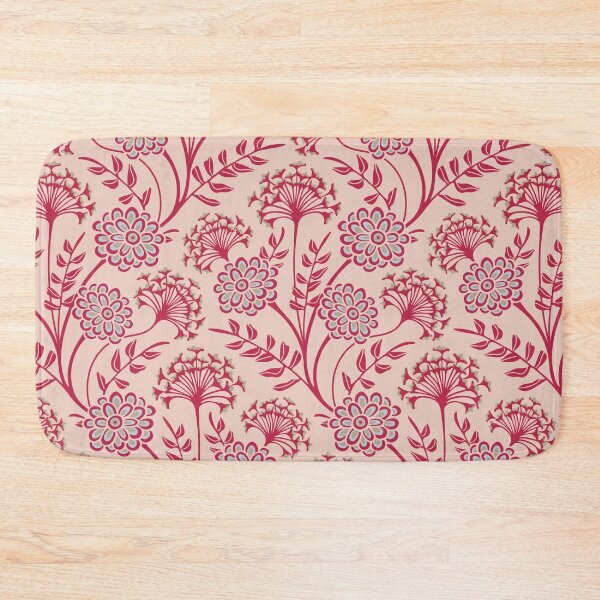 Item preview, DANUBE Retro Vintage Zinnia Cow Parsley Cottage Floral Pattern in Viva Magenta Red Pale Blue on Sand Beige - UnBlink Studio by Jackie Tahara designed and sold by Jackie Tahara of UnBlink Studio.