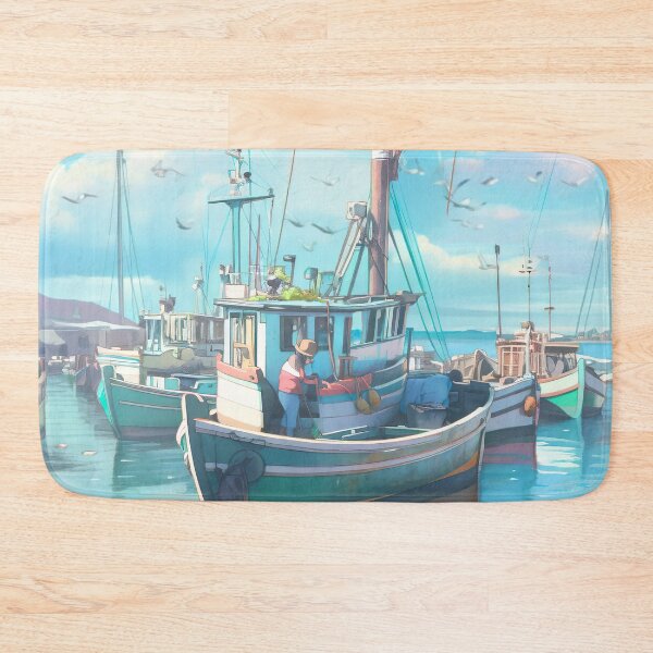 Item preview, Boat in the Blue Harbor designed and sold by GingerSilkShop.