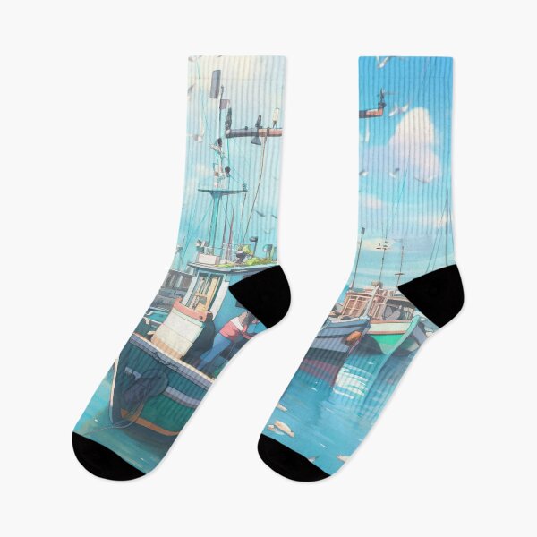 Item preview, Boat in the Blue Harbor designed and sold by GingerSilkShop.