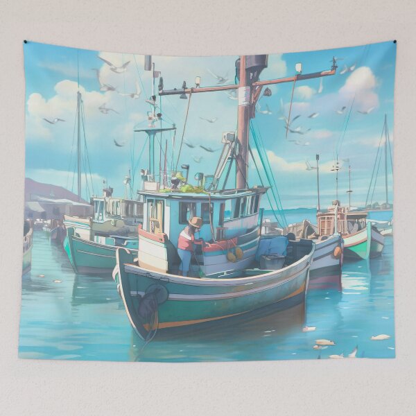 Item preview, Boat in the Blue Harbor designed and sold by GingerSilkShop.