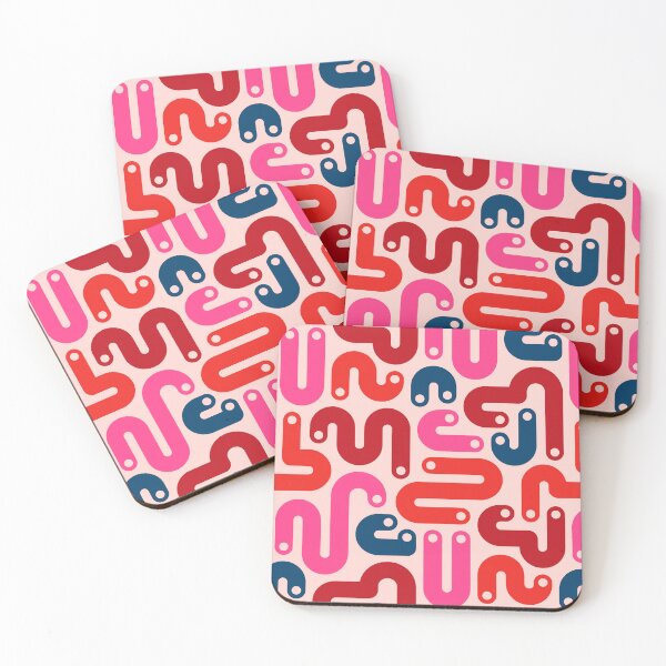 Item preview, JELLY BEANS Squiggly New Wave Postmodern Abstract 1980s Geometric with Dots in Red Fuchsia Pink Burgundy Blue on Blush - UnBlink Studio by Jackie Tahara designed and sold by Jackie Tahara of UnBlink Studio.