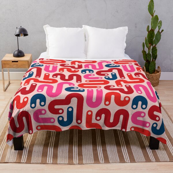 Item preview, JELLY BEANS Squiggly New Wave Postmodern Abstract 1980s Geometric with Dots in Red Fuchsia Pink Burgundy Blue on Blush - UnBlink Studio de Jackie Tahara designed and sold by Jackie Tahara of UnBlink Studio.