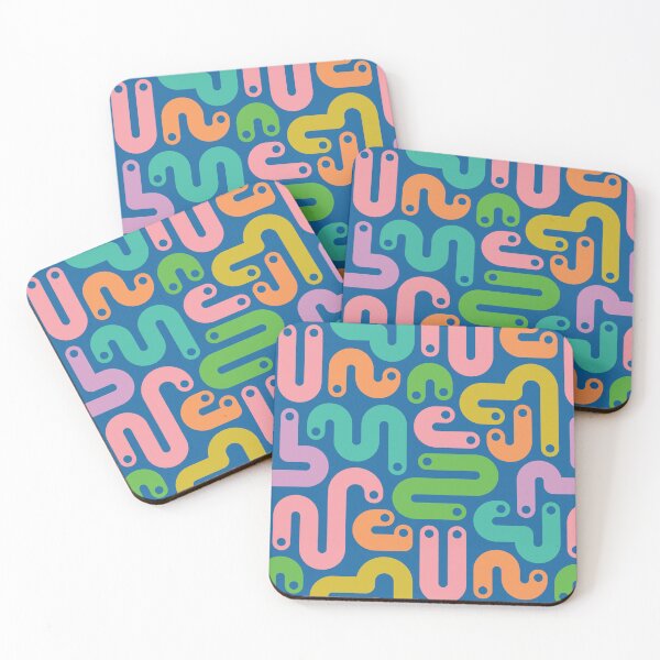 Item preview, JELLY BEANS Squiggly New Wave Postmodern Abstract 1980s Geometric with Dots in Bright Summer Pink Orange Mustard Green Purple Pink on Royal Blue - UnBlink Studio by Jackie Tahara designed and sold by Jackie Tahara of UnBlink Studio.