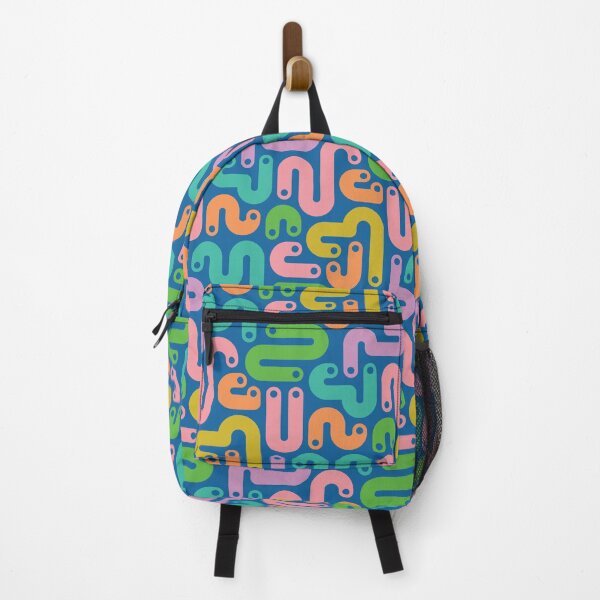 Item preview, JELLY BEANS Squiggly New Wave Postmodern Abstract 1980s Geometric with Dots in Bright Summer Pink Orange Mustard Green Purple Pink on Royal Blue - UnBlink Studio by Jackie Tahara designed and sold by Jackie Tahara of UnBlink Studio.