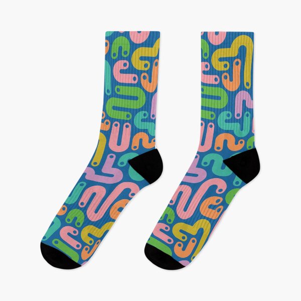 Item preview, JELLY BEANS Squiggly New Wave Postmodern Abstract 1980s Geometric with Dots in Bright Summer Pink Orange Mustard Green Purple Pink on Royal Blue - UnBlink Studio by Jackie Tahara designed and sold by Jackie Tahara of UnBlink Studio.
