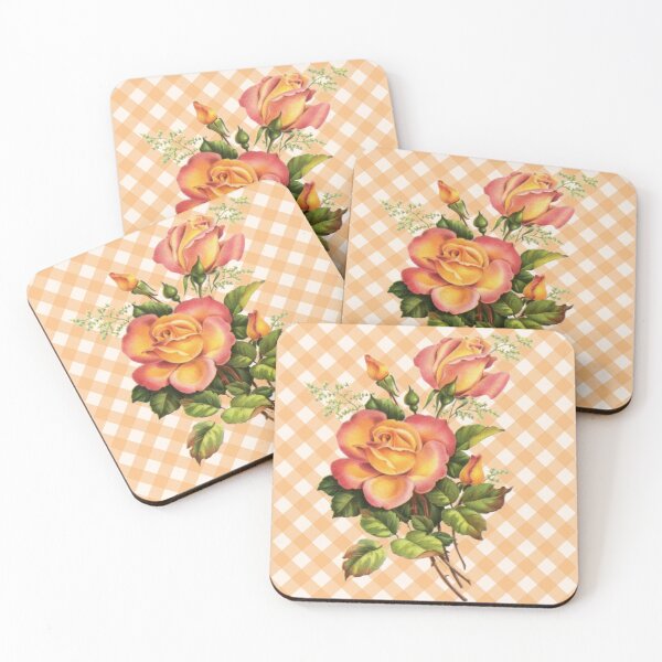 Item preview, Vintage Orange Roses on Orange Summer Floral Gingham Pattern designed and sold by Secondhand-Rose.