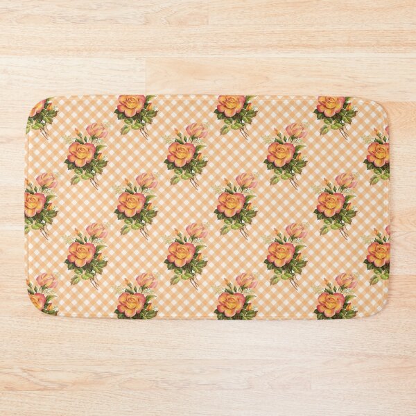 Item preview, Vintage Orange Roses on Orange Summer Floral Gingham Pattern designed and sold by Secondhand-Rose.