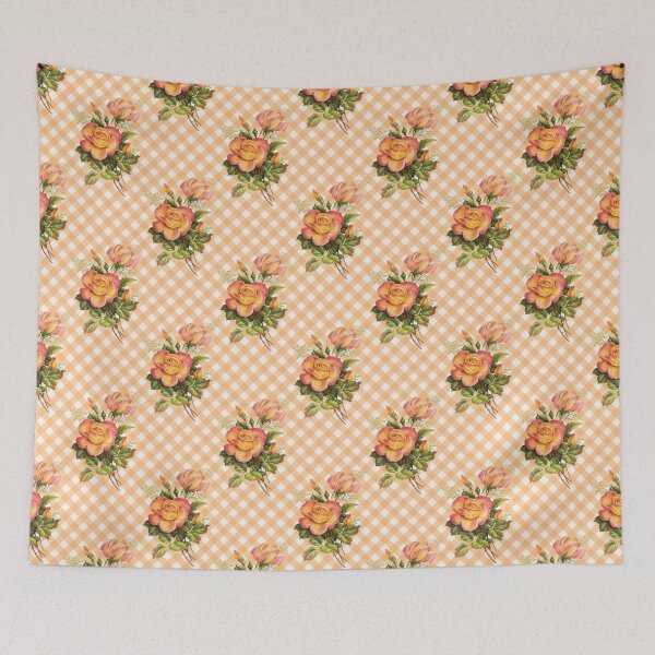 Item preview, Vintage Orange Roses on Orange Summer Floral Gingham Pattern designed and sold by Secondhand-Rose.