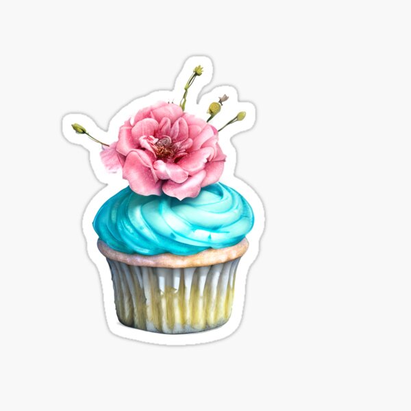 Item preview, Blue cupcake with pink rose designed and sold by EdeniaArtStudio.