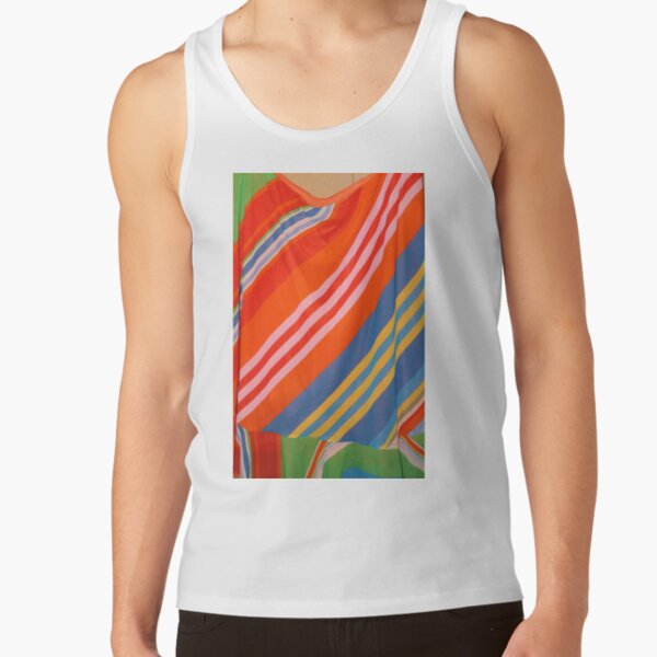 Variegated stripes: red, blue, yellow, but more red Tank Top