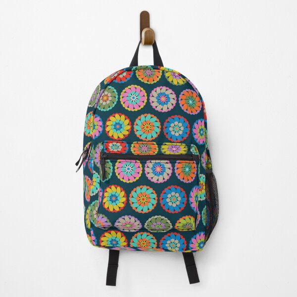 Item preview, CROCHET GRANNY SQUARE Colourful Abstract Geometric Granny Chic Cottage Pattern in Bright Multi-Colours on Dark Teal - UnBlink Studio by Jackie Tahara designed and sold by Jackie Tahara of UnBlink Studio.