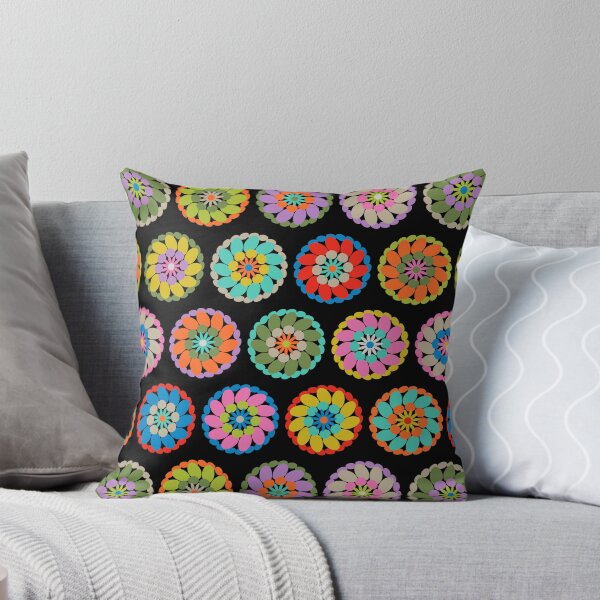Item preview, CROCHET GRANNY SQUARE Colourful Abstract Geometric Granny Chic Cottage Pattern in Bright Multi-Colours on Pure Black - UnBlink Studio by Jackie Tahara designed and sold by Jackie Tahara of UnBlink Studio.