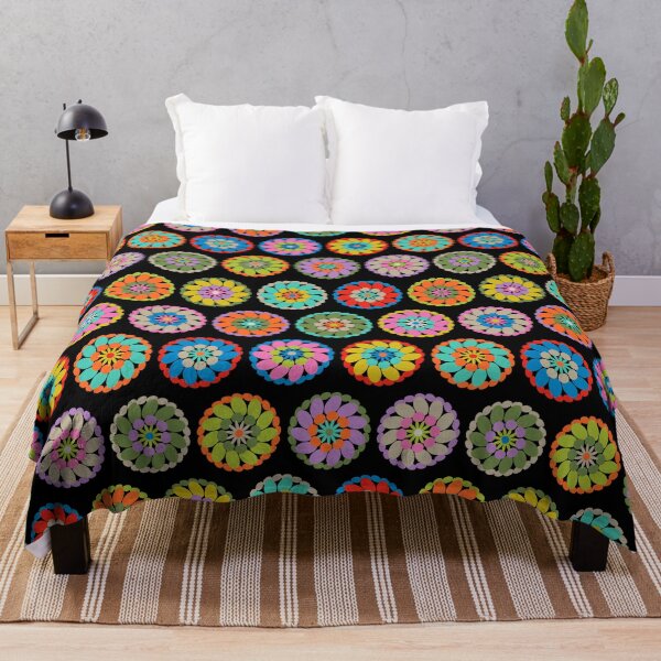 Item preview, CROCHET GRANNY SQUARE Colourful Abstract Geometric Granny Chic Cottage Pattern in Bright Multi-Colours on Pure Black - UnBlink Studio by Jackie Tahara designed and sold by Jackie Tahara of UnBlink Studio.