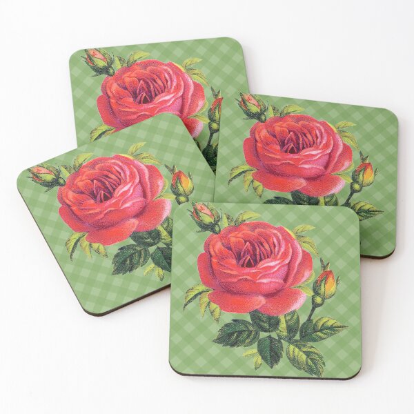 Item preview, Vintage Red Rose on Green Summer Floral Gingham Pattern designed and sold by Secondhand-Rose.