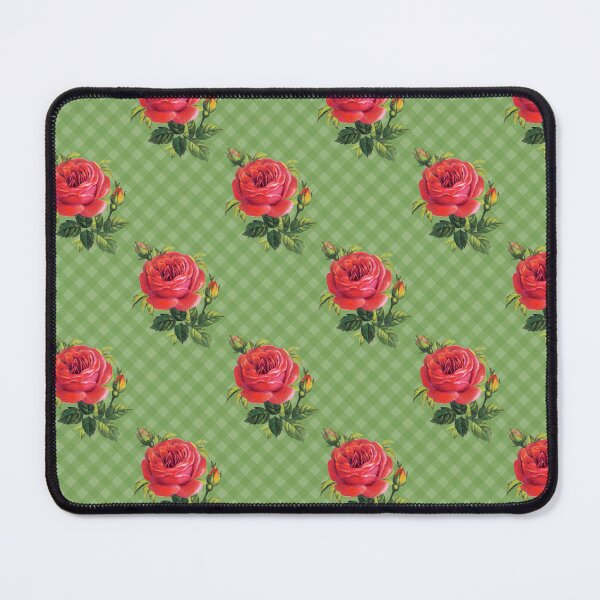 Item preview, Vintage Red Rose on Green Summer Floral Gingham Pattern designed and sold by Secondhand-Rose.