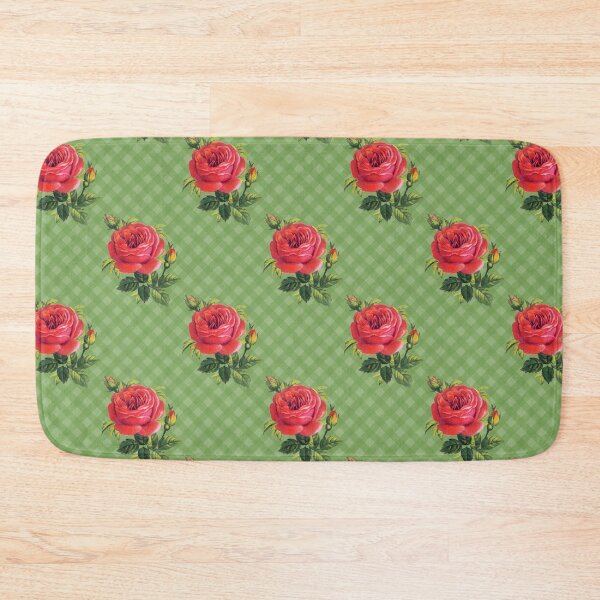 Item preview, Vintage Red Rose on Green Summer Floral Gingham Pattern designed and sold by Secondhand-Rose.