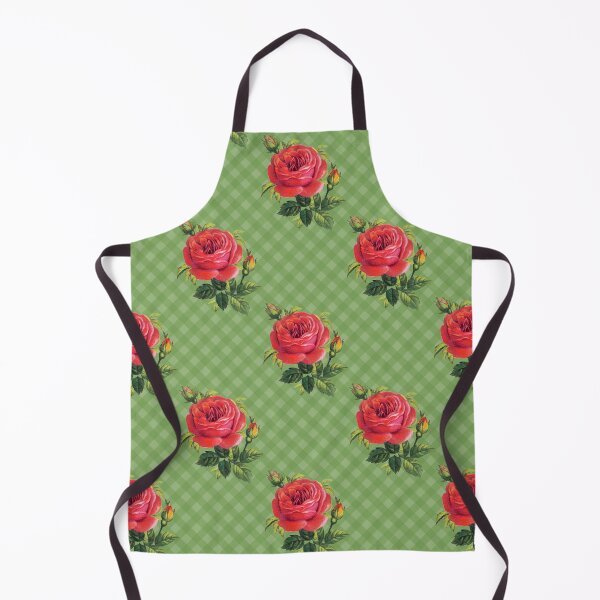 Item preview, Vintage Red Rose on Green Summer Floral Gingham Pattern designed and sold by Secondhand-Rose.