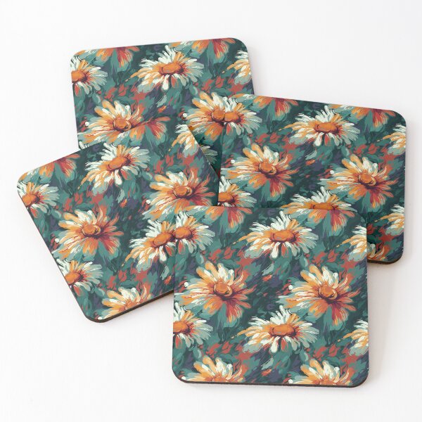 Item preview, Van Gogh-Inspired Big Daisies Pattern - Expressive Strokes and Flowy Turquoise Background designed and sold by TopArtsy.