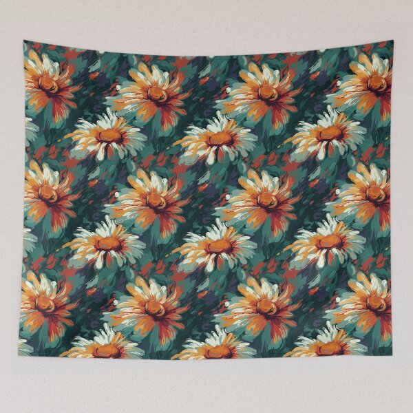 Item preview, Van Gogh-Inspired Big Daisies Pattern - Expressive Strokes and Flowy Turquoise Background designed and sold by TopArtsy.
