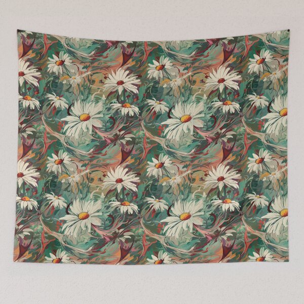 Item preview, Van Gogh-Inspired Daisies Pattern - Vibrant Colors and Flowy Turquoise Background designed and sold by TopArtsy.