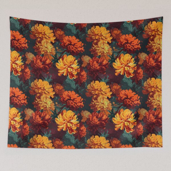 Item preview, Van Gogh-Inspired Marigold Pattern - Stippling Technique and Expressive Strokes designed and sold by TopArtsy.