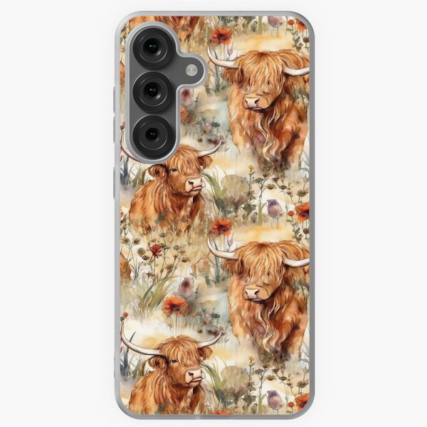 Vista previa del artículo con la obra «Patrón de vaca de las tierras altas en acuarela», diseñado y vendido por JoyfulNymph.