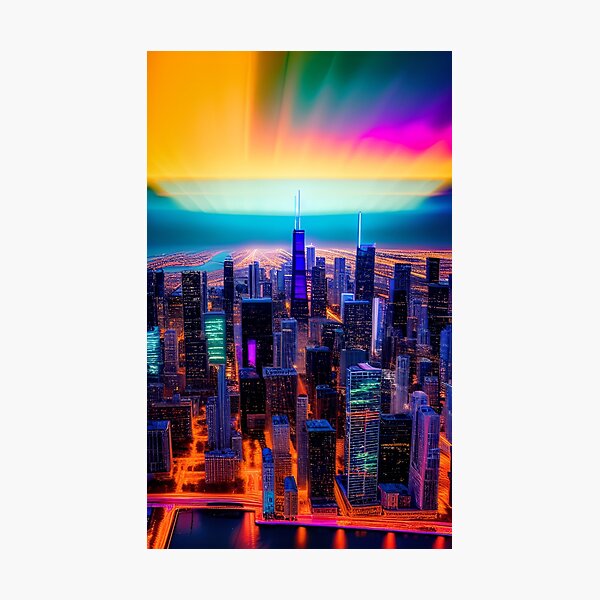 Item preview,  Neon Vaporwave Chicago Skyline designed and sold by GAEnterprise.