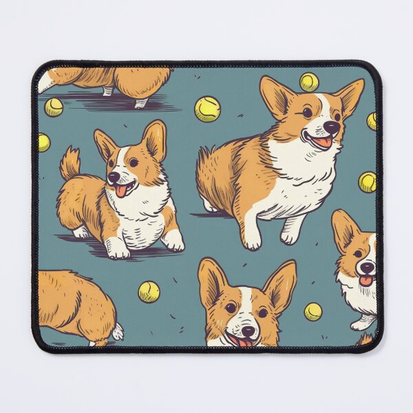 Item preview, Pembroke Welsh Corgi Chasing Tennis Balls Cartoon Style  designed and sold by GMMDESIGNS21.