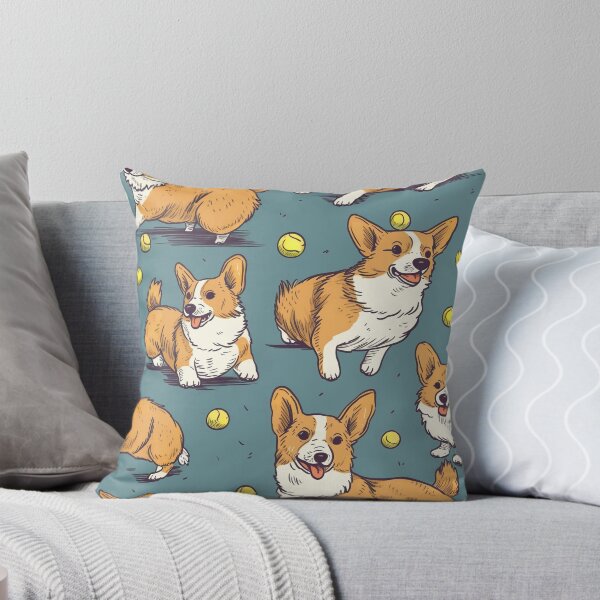 Item preview, Pembroke Welsh Corgi Chasing Tennis Balls Cartoon Style  designed and sold by GMMDESIGNS21.