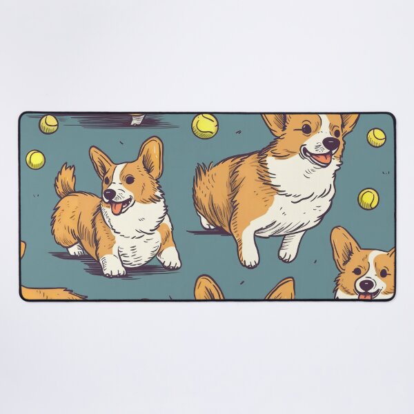 Item preview, Pembroke Welsh Corgi Chasing Tennis Balls Cartoon Style  designed and sold by GMMDESIGNS21.